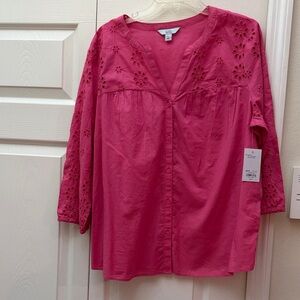 ❤️3 for!❤️ Croft and Barrow  Fuchsia Eyelet Blouse